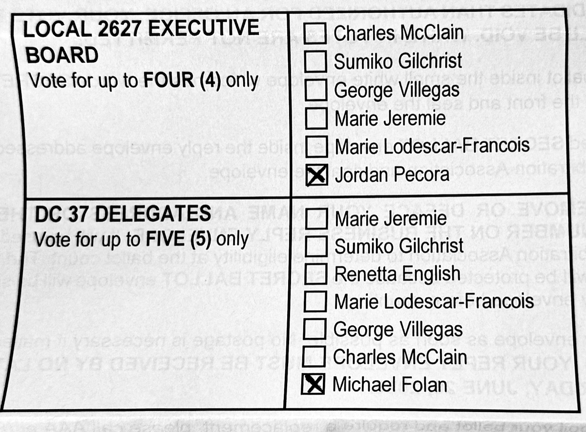 Sample Local 2627 ballot